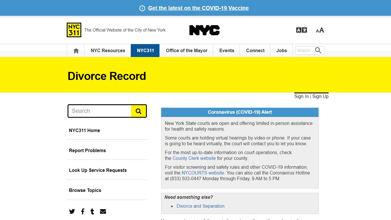 Divorce Record · NYC311 - New York City